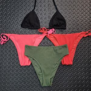Aerie Bikini Bundle L Triangle Top 3 Bottoms Cheeky High Cut Black Pink Green